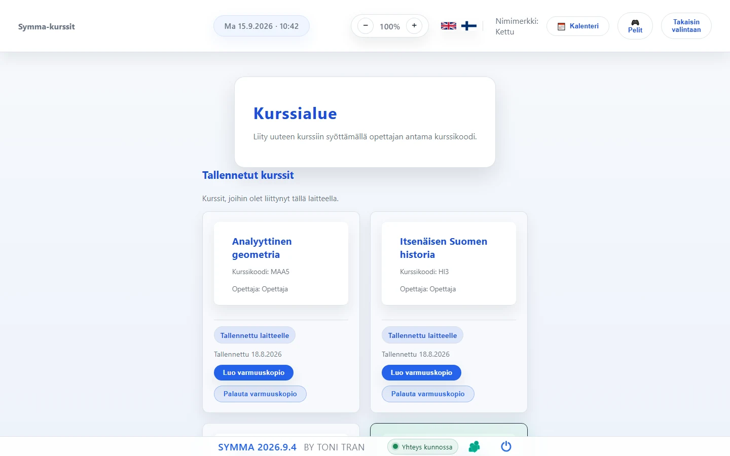 Symma – opiskelijan kurssialue