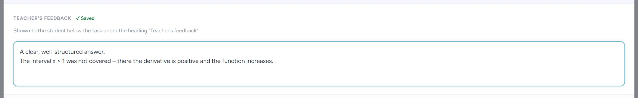 The teacher’s feedback on the whole answer.