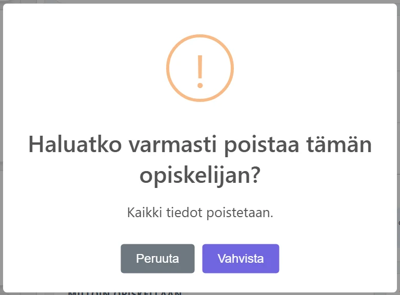 Vahvistusikkuna varmistaa poiston ennen tietojen pysyvää poistamista.