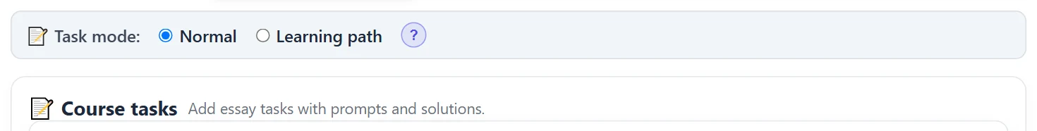 Task mode (Normal / Learning path) and adding tasks.