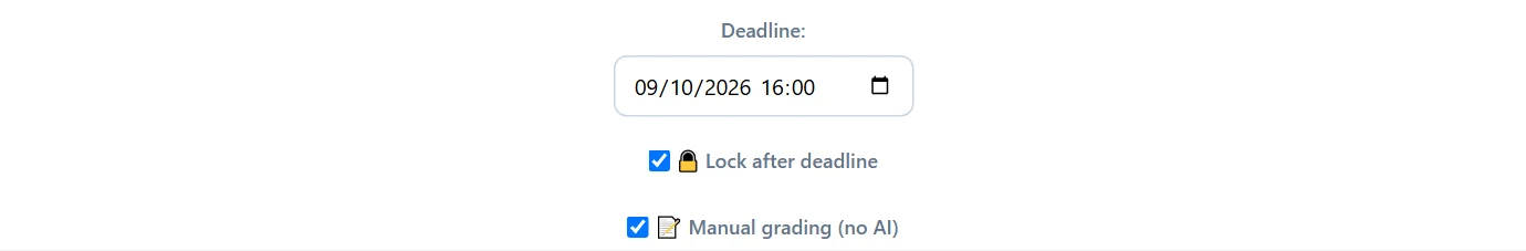 The same checkbox controls who checks: unticked = AI, ticked = teacher.