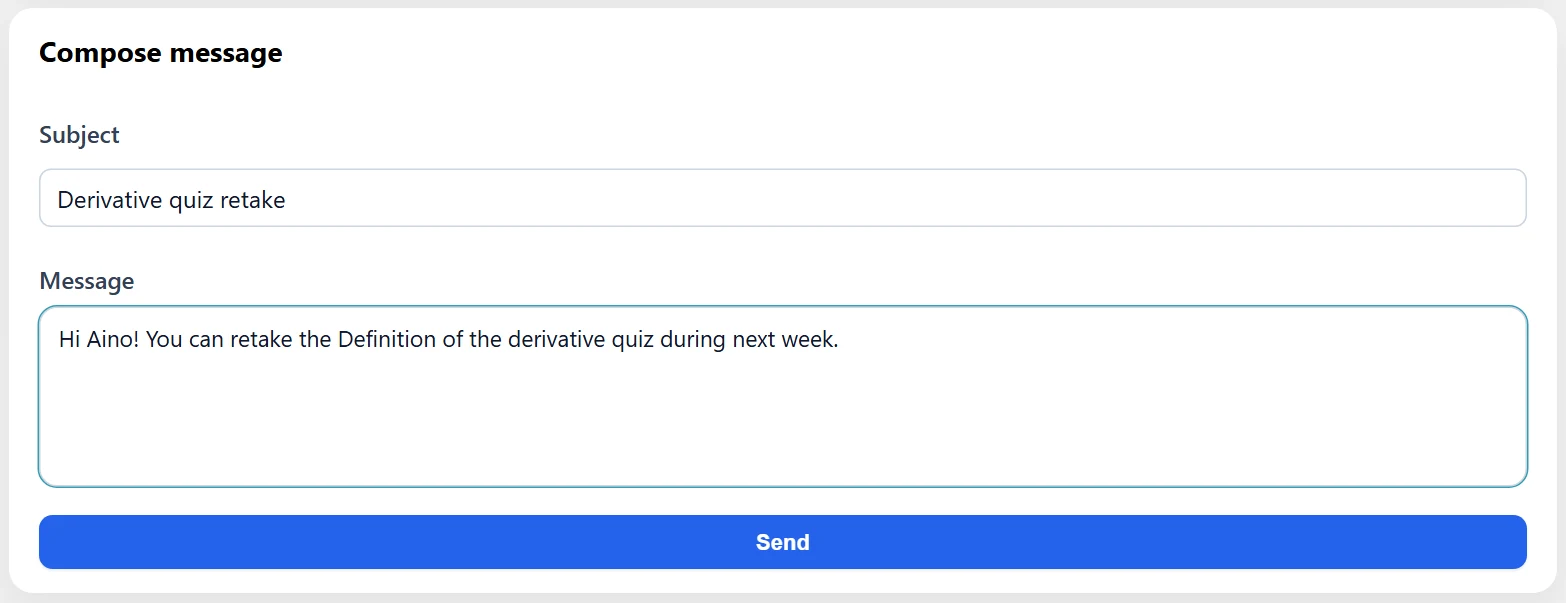 New conversation: enter a subject and a message, and send.