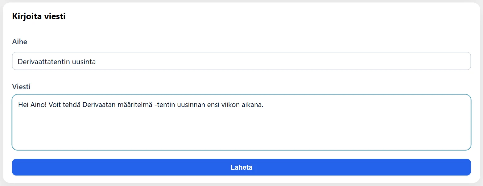 Uusi keskustelu: anna aihe ja viesti, lähetä.